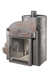 Печь-каменка МАКСИ ПФ дверца со стеклом в кожухе ДУБЫ (38 м.куб)