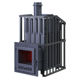 Печь-каменка чугунная GFS ЗК УРАГАН 18М в СЕТКЕ  дверца со стеклом (18 м.куб)