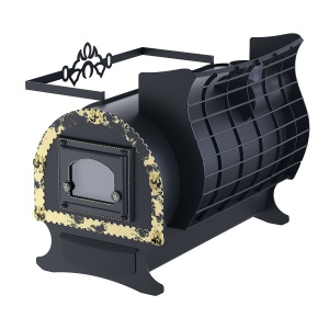 Печь-каменка СВЯТОГОР ПРЕМИУМ 3 в 1 чугунная дверца со стеклом (14 - 18 м.куб)  бак справа