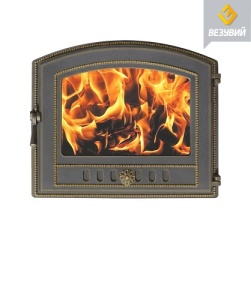 Дверца чугунная ВЕЗУВИЙ 224 крашеная со стеклом БРОНЗА (посадочный размер 330 х 410 мм)