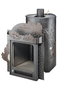 Печь-каменка ОПТИМА ПФ в кожухе ДУБЫ дверца со стеклом (28 м.куб)